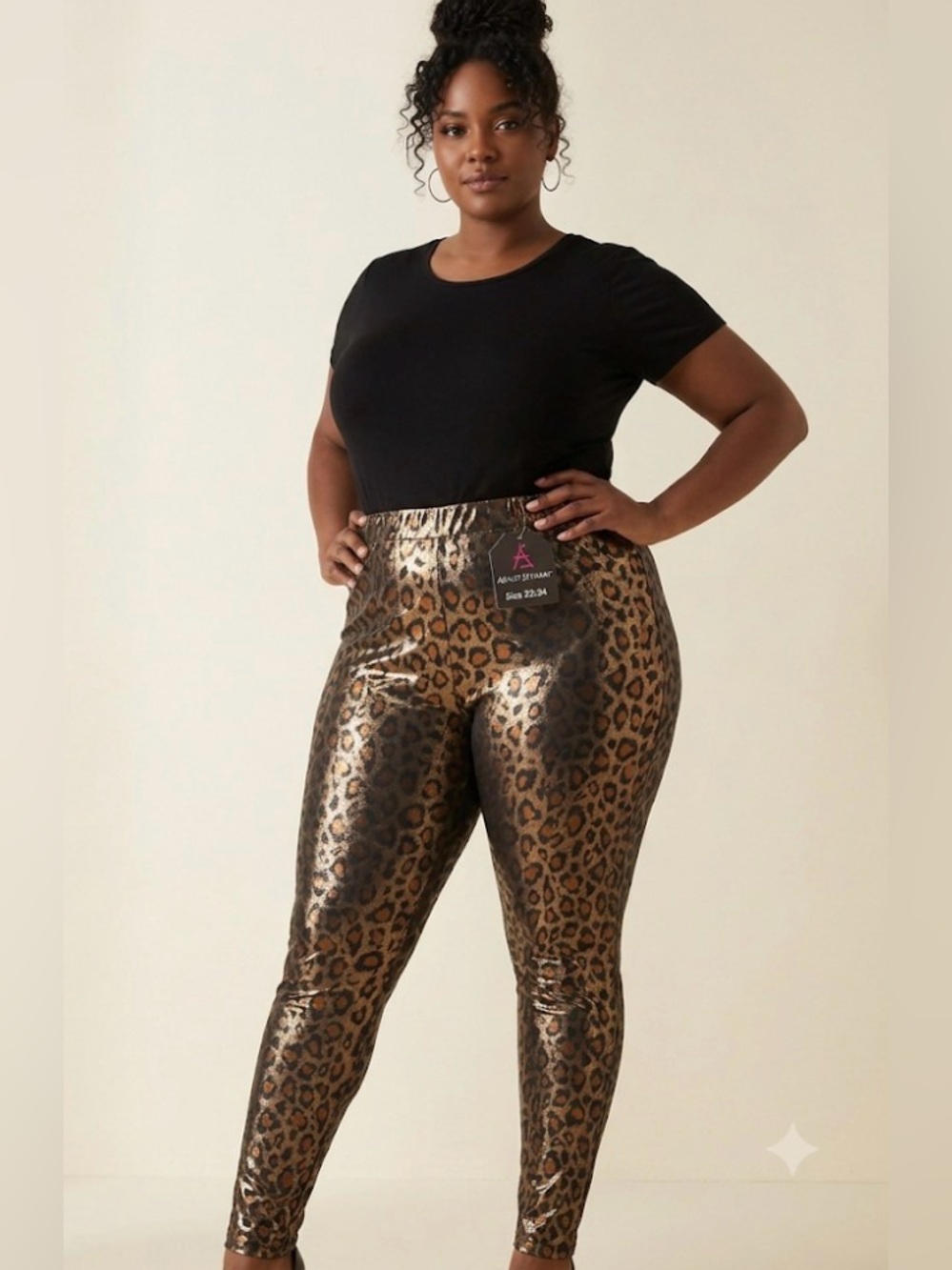 Ashley Stewart, shiny metallic animal print leggings lightweight size 22/24